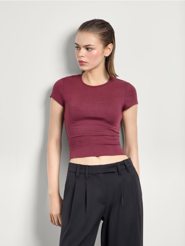 SHORT SLEEVE ROUND NECK MODAL BLEND TOP