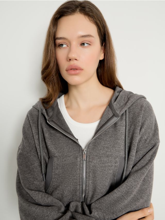 KNITTED ZIP-HOODIE CARDIGAN