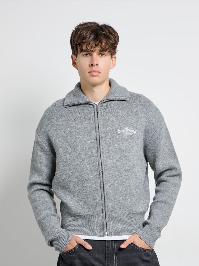 KNITTED ZIP-UP CARDIGAN WITH BACK EMBROIDERY