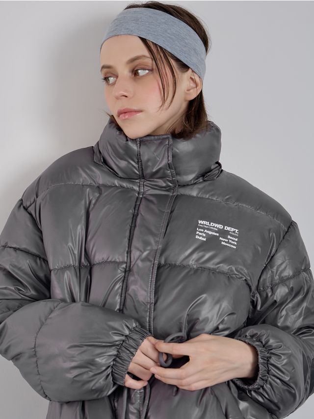 WAISTED DRAWSTRING LONGER PUFFY JACKET