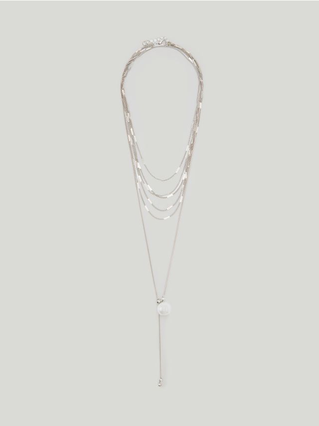 CHAIN NECKLACE SET WITH PEARL CHARM
