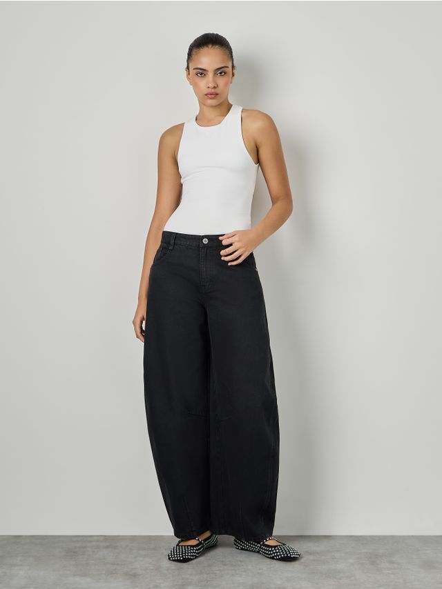 COTTON WIDE BARREL TROUSERS