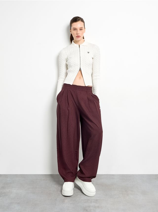 STRIPED TAILORING TROUSERS WITH PLEATS AND ELASTIC WAISTBAND