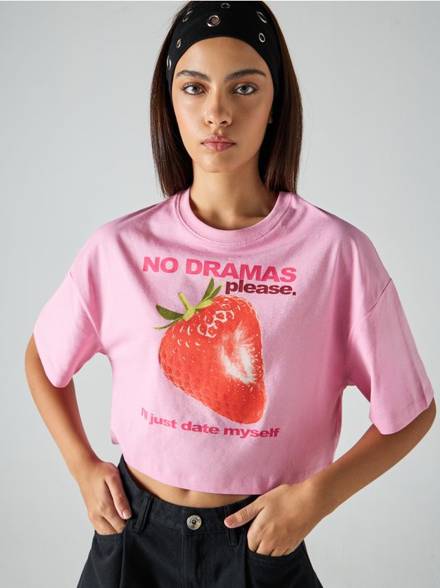 OVERSIZE SHORT SLEEVE PRINTED CROP TOP