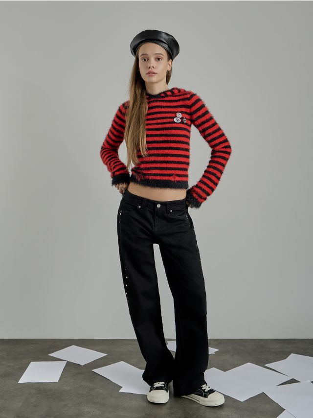 STRAIGTH JEANS WITH SIDE STUDS AND STAR PRINT