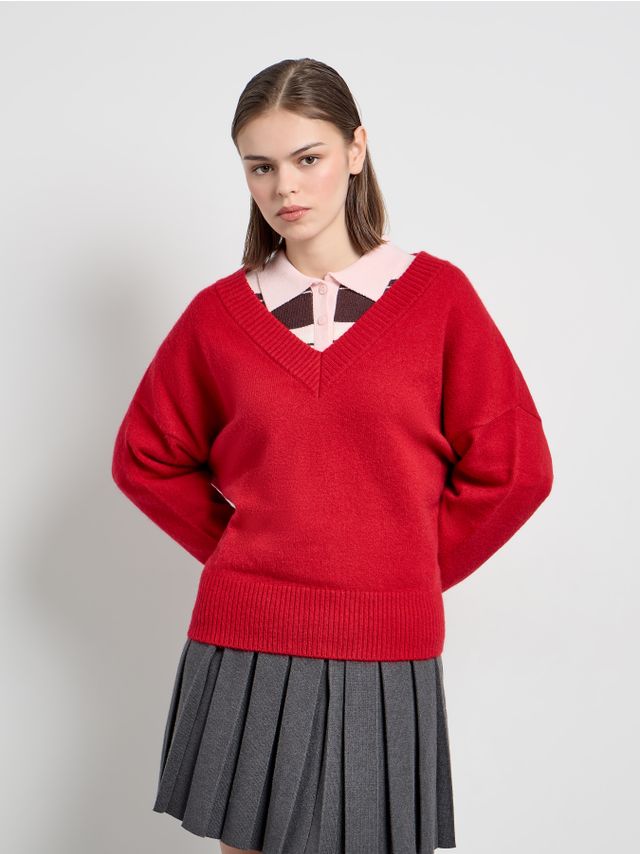 WOOL ADDED V-NECK SWEATER