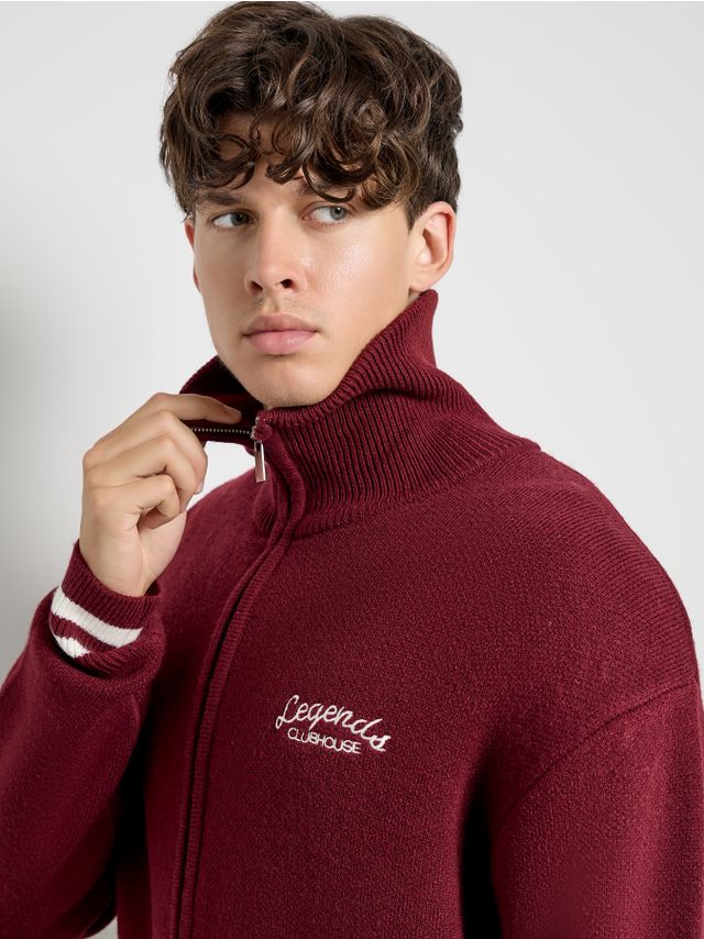 KNITTED ZIP-UP CARDIGAN WITH BACK EMBROIDERY