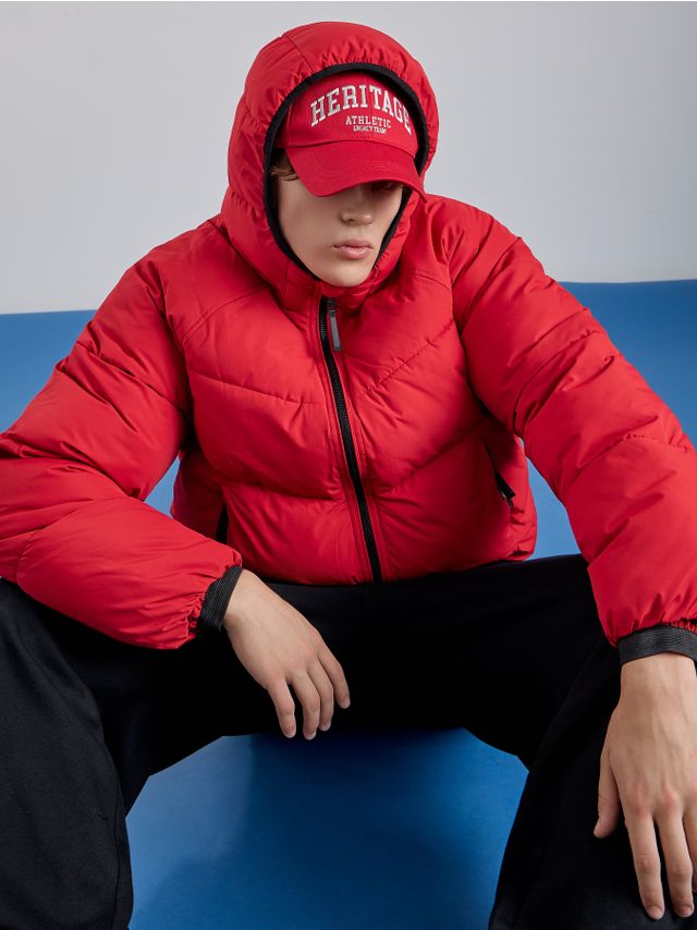 QUILTED HOODED JACKET WITH RAGLAN SLEEVES