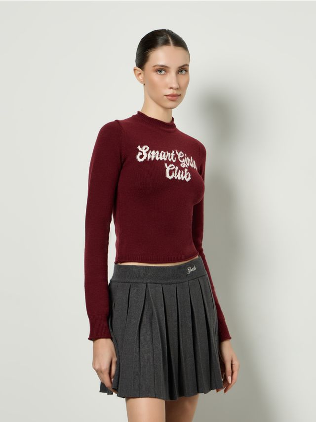 CROPPED SWEATER WITH SLOGAN PRINT